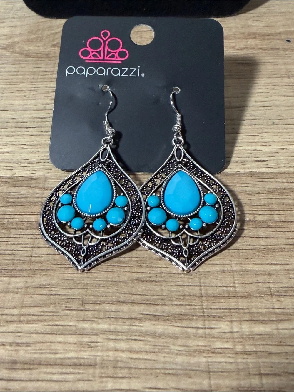 paparazzi Turquoise Teardrop Filigree Dangle Earrings